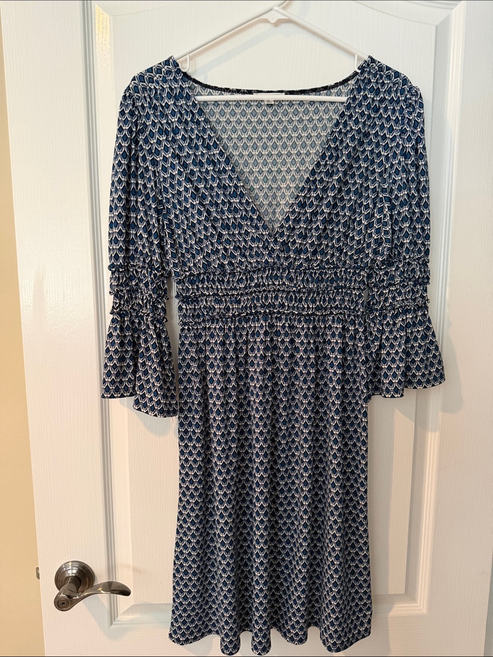 Sophie Max size large, black, blue and white dress - polyester spandex blend